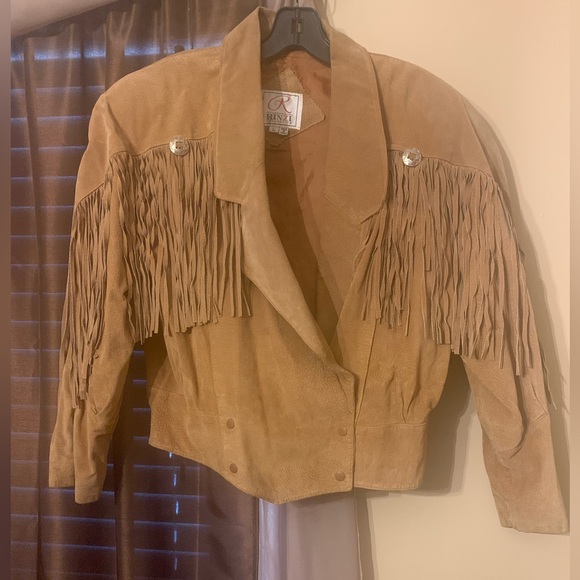 Gilet En Cuir Suédé Vintage CHAPS – Frangé, Clous, Costume Cowboy Taille M